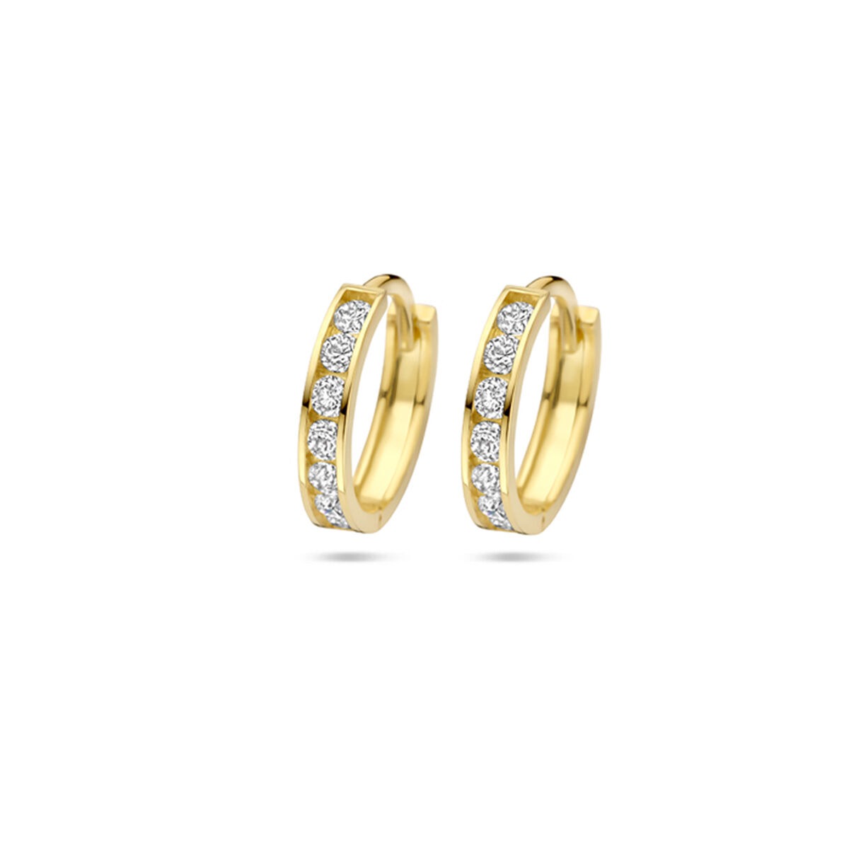 Pendientes de aro dorados con circonitas en un lado, de 9k de color dorado.