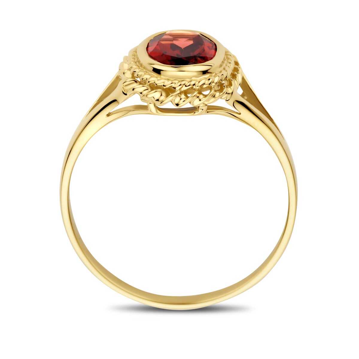 Anillo de oro amarillo de 14k con granate