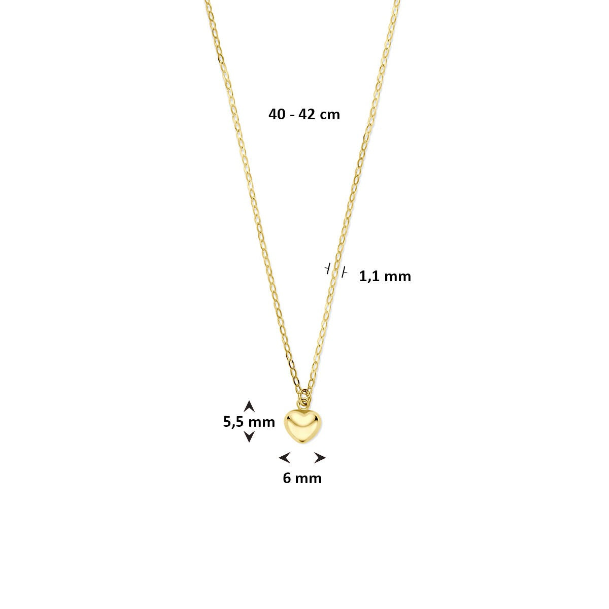 Collar de oro con corazón – collar de mujer de 14k 40 - 42 cm