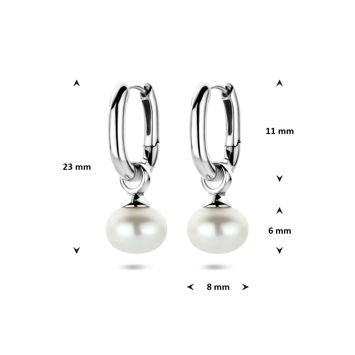 Aros de plata con perla 925 rodiados – 23 mm