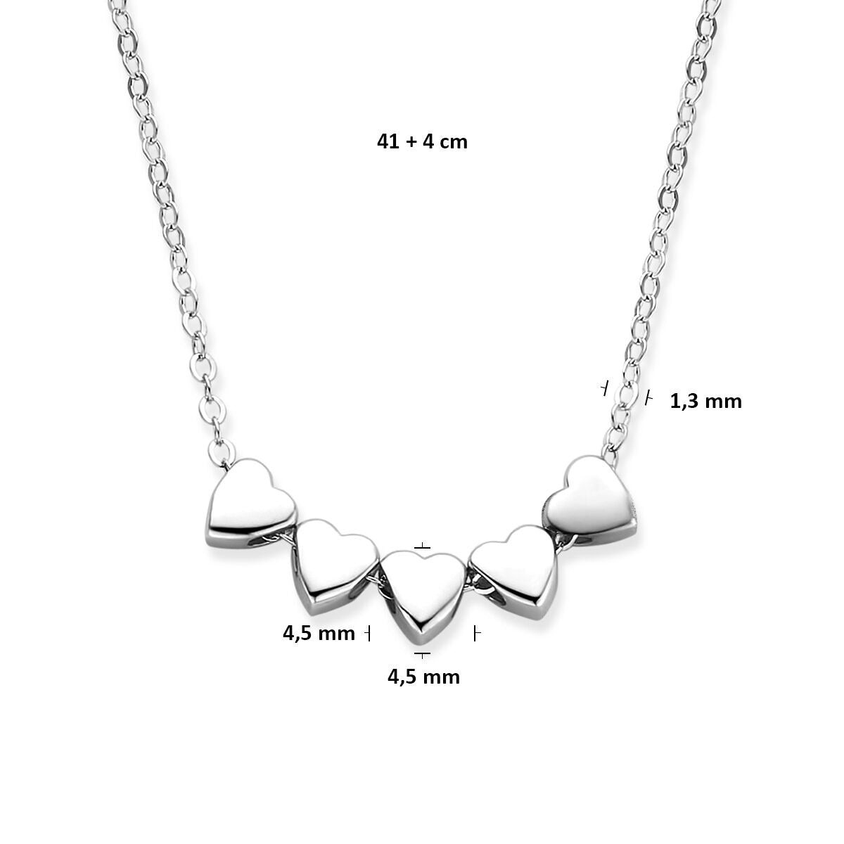 Collar de plata 925 rodiado con 5 corazones