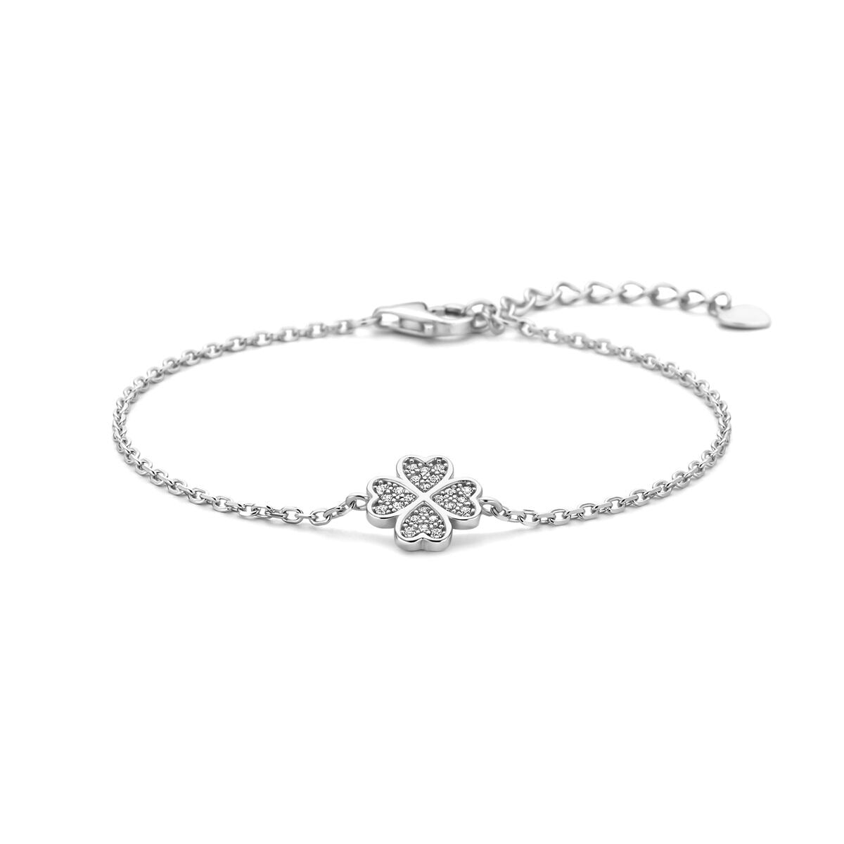 Pulsera de plata de dama con flor y circonitas, elaborada en plata 925 rodiada.