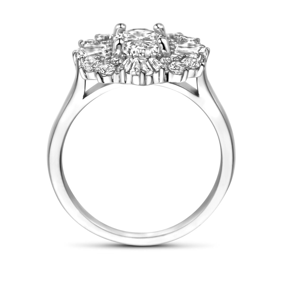 Anillo de mujer de plata con zirconia ovalada - plata rodiada, 14,5 mm de ancho