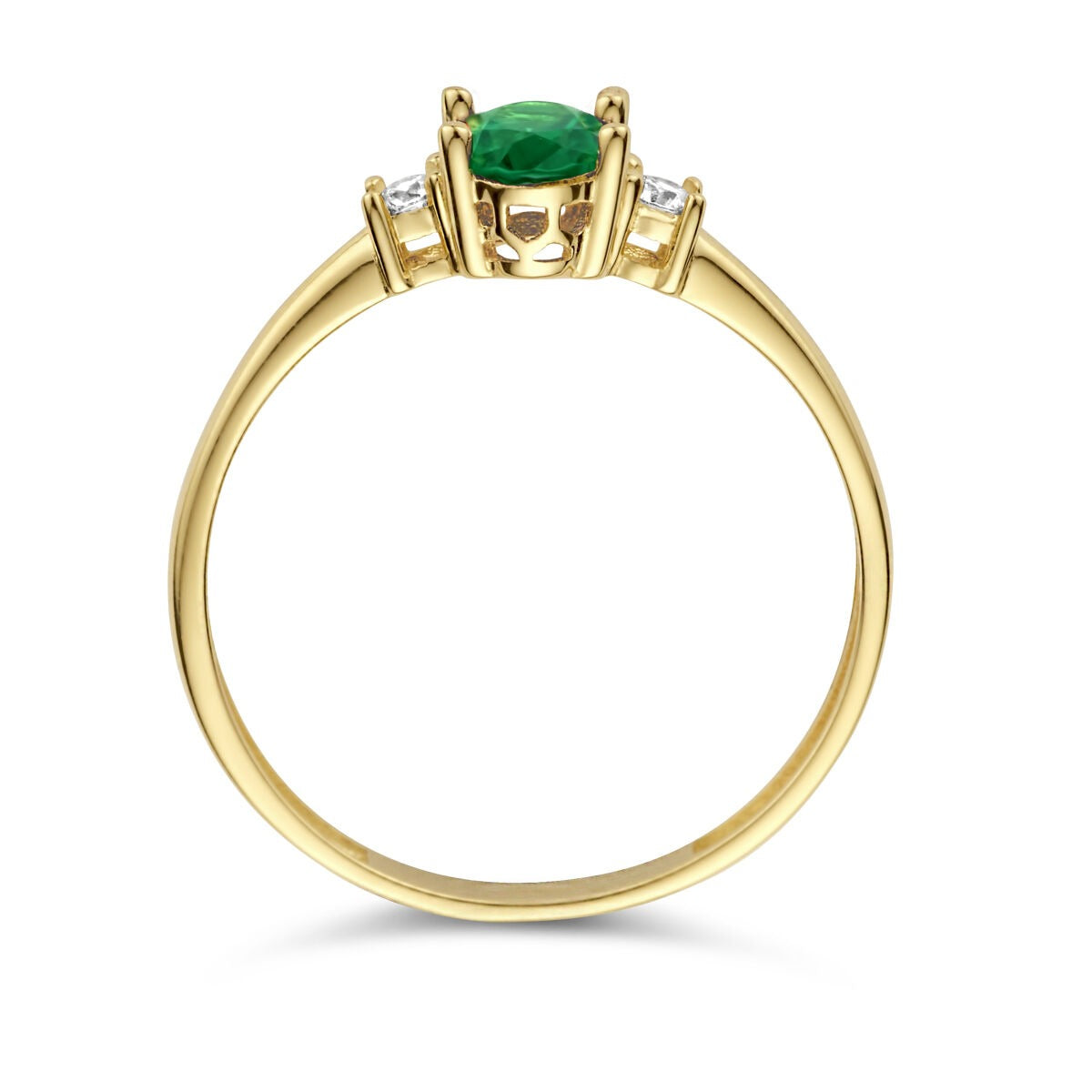 anillo de oro amarillo de 14k con zirconia verde - tallada en óvalo
