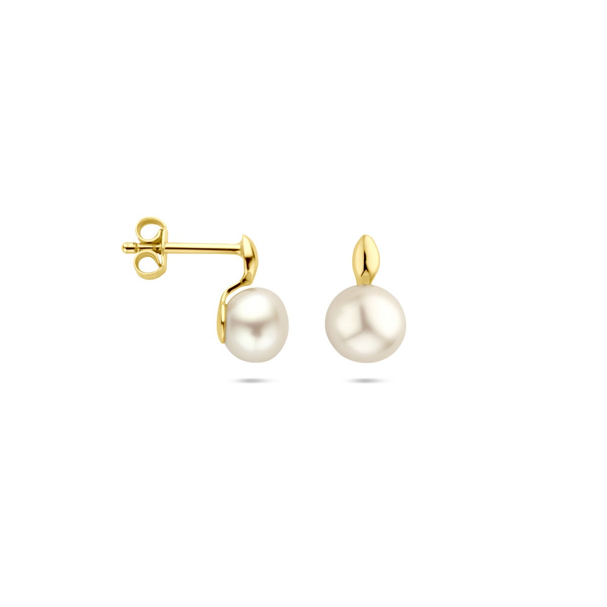 Pendientes de botón de oro amarillo con perla