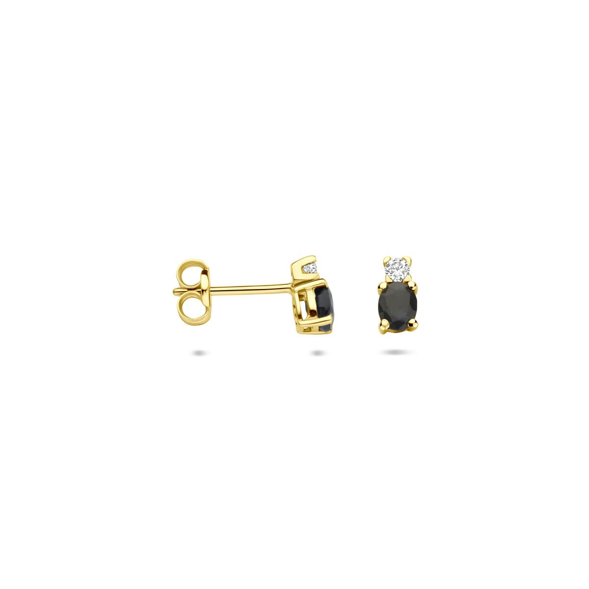 Pendientes de botón de oro amarillo con zafiro y circonita