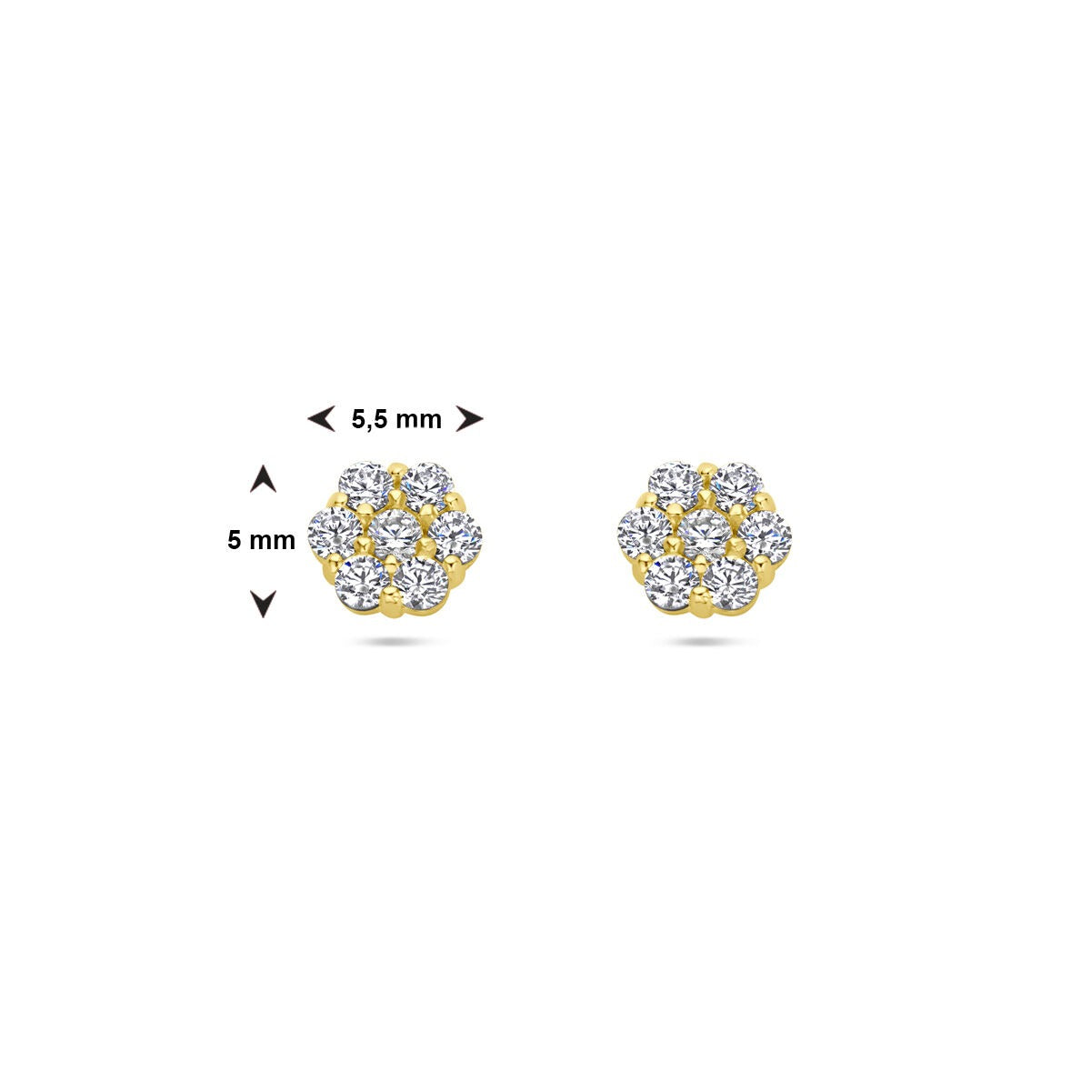 Pendientes infantiles de oro amarillo – forma de flor con circonitas