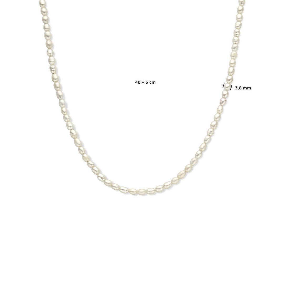 Goudkleurig verguld zilveren dames ketting – collier met zoetwaterparels