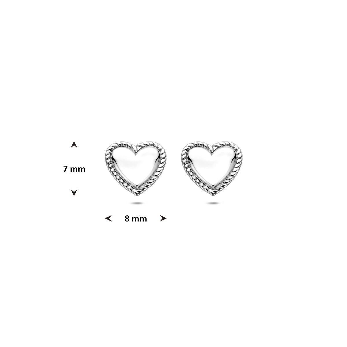Pendientes de botón de plata con forma de corazón rodiados 7 mm