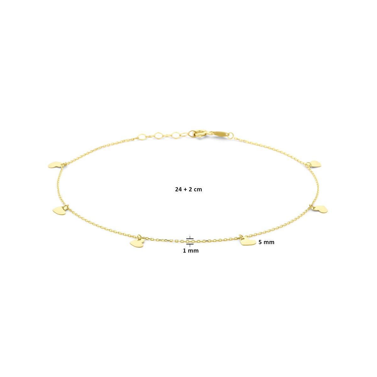 Tobillo de oro amarillo de 14k con corazones - Refinado y romántico