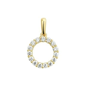 Colgante de oro amarillo de 9k con un círculo de zirconias brillantes.