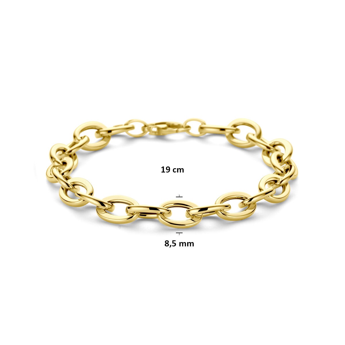 Pulsera de mujer en oro amarillo de 14k con eslabones de alambre 8,5 mm 19 cm