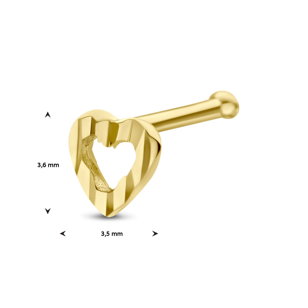 pestaña en forma de corazón de oro amarillo de 14k