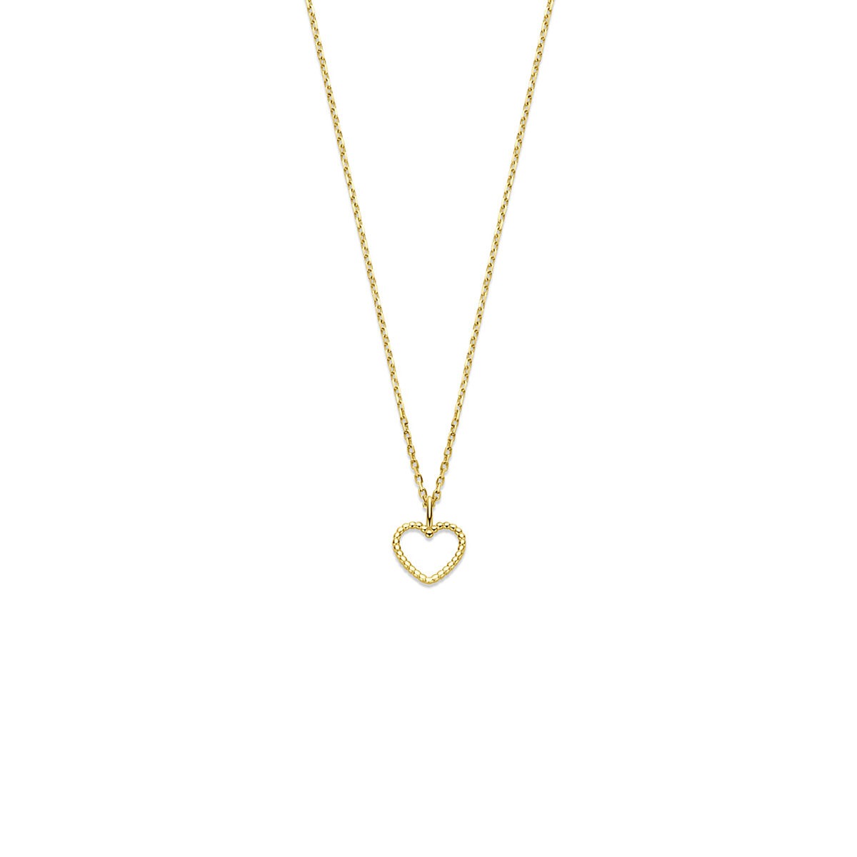 Collar de corazón dorado de 14k con cadena delicada y colgante en forma de corazón.