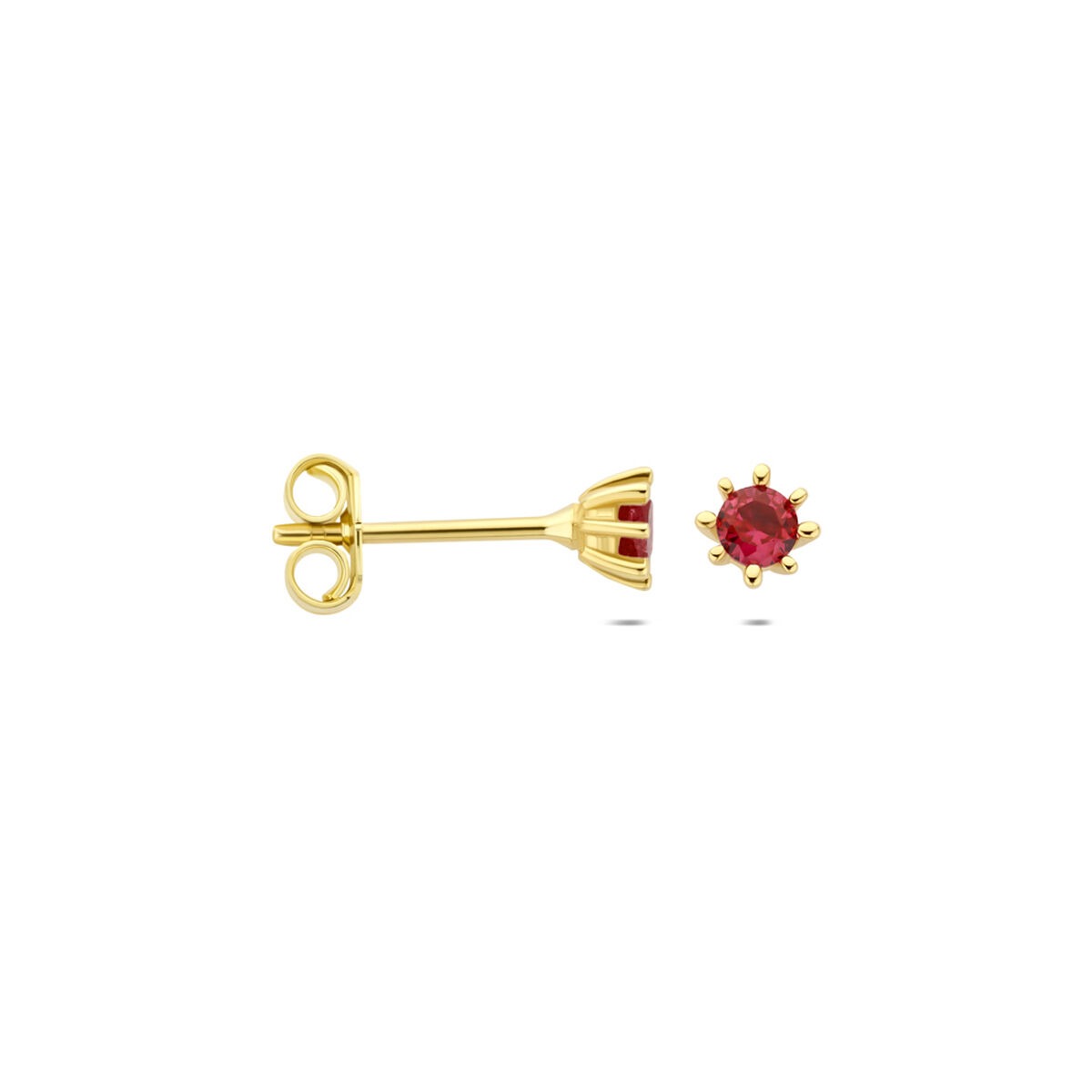 Pendientes de botón de oro amarillo con circonitas rojas