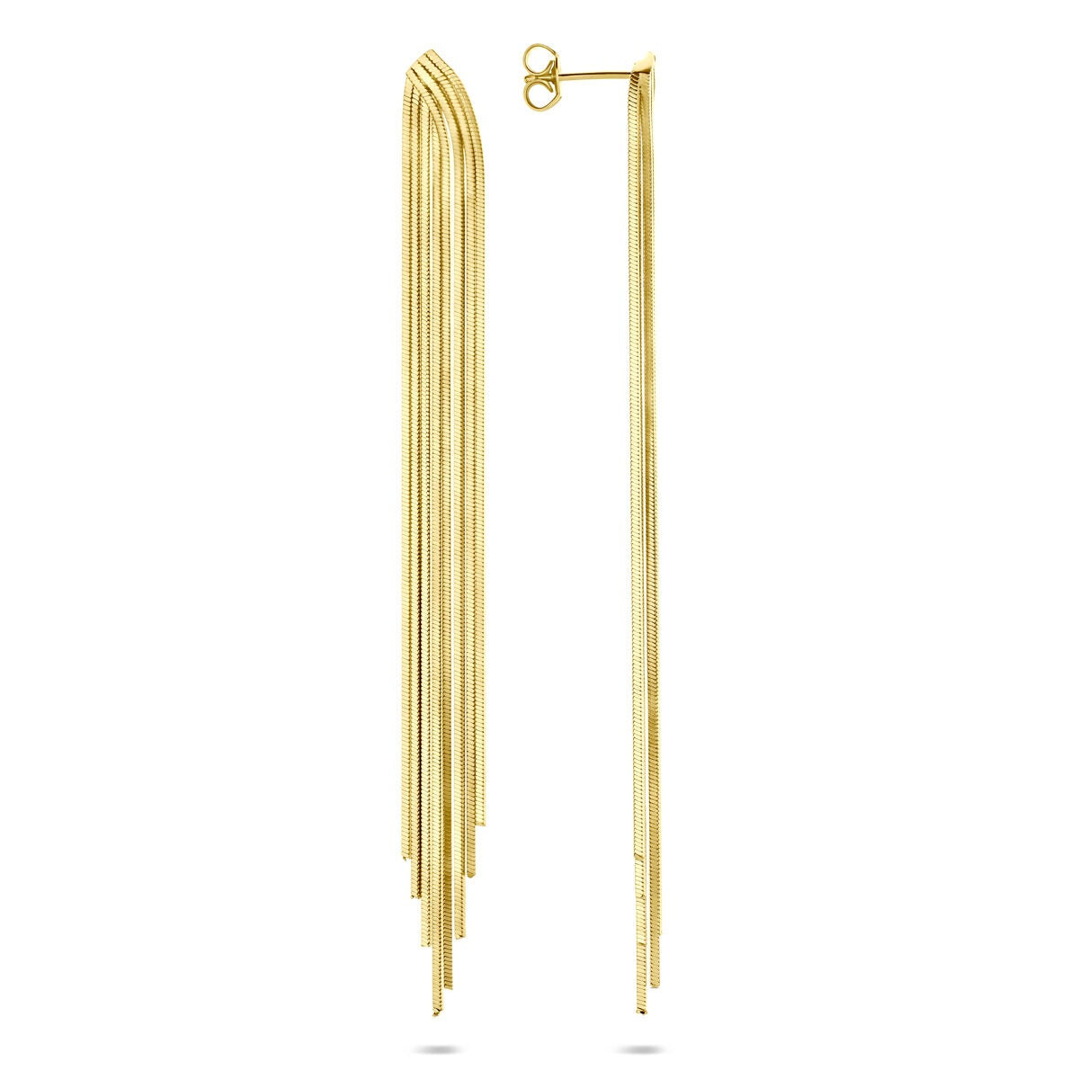 Pendientes de plata chapados en oro – oro amarillo sobre plata 925, 95 mm de largo