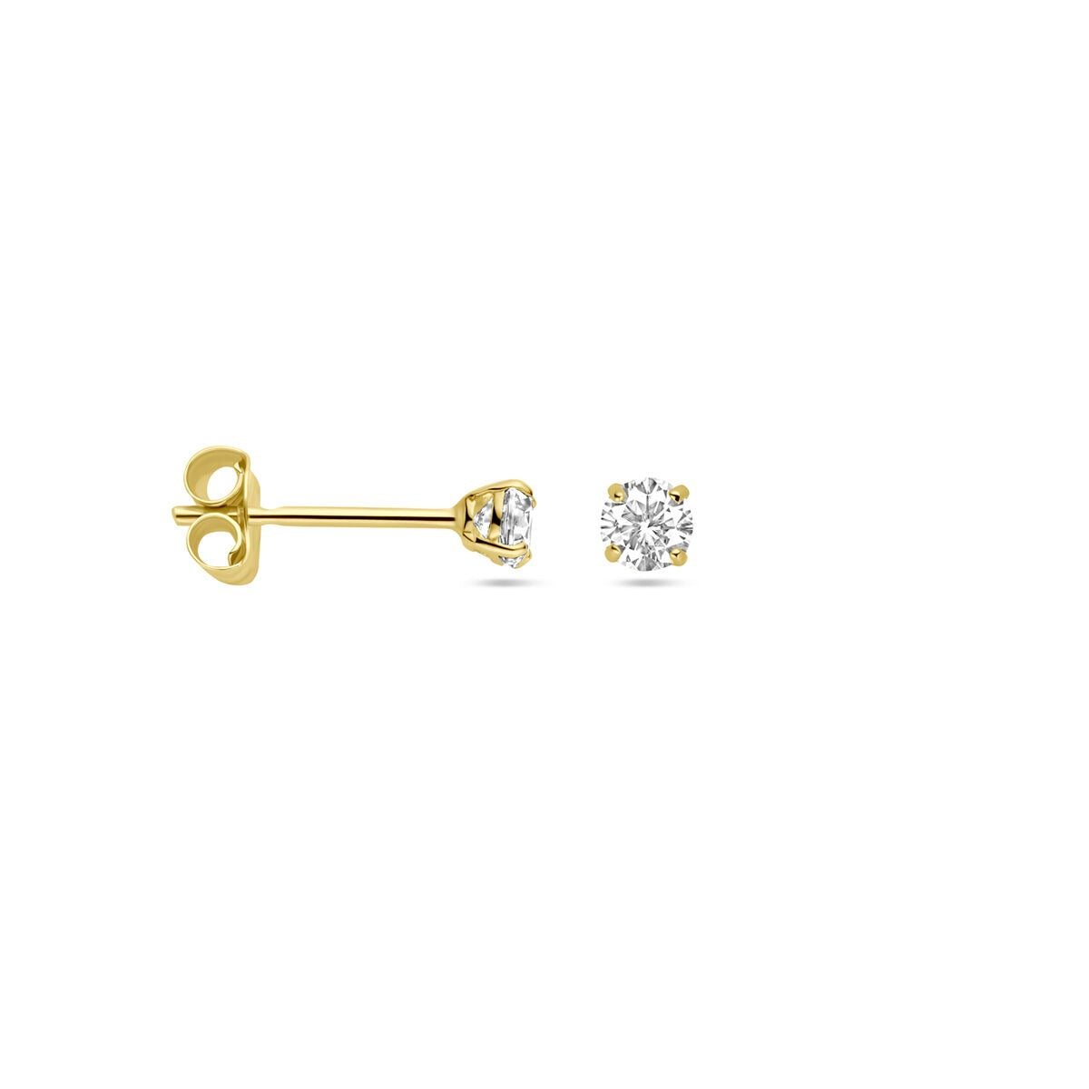 Pendientes de botón de oro con circonitas – 14k, engaste solitario