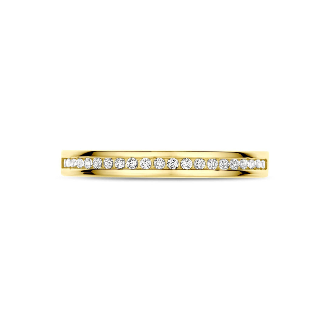 14k Geelgouden ring met zirkonia – alliance rijzetting, 2.5 mm breed