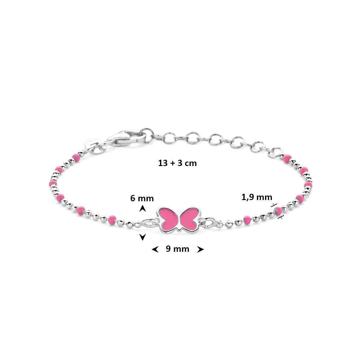 Pulsera infantil de plata 925 rodiada con mariposa