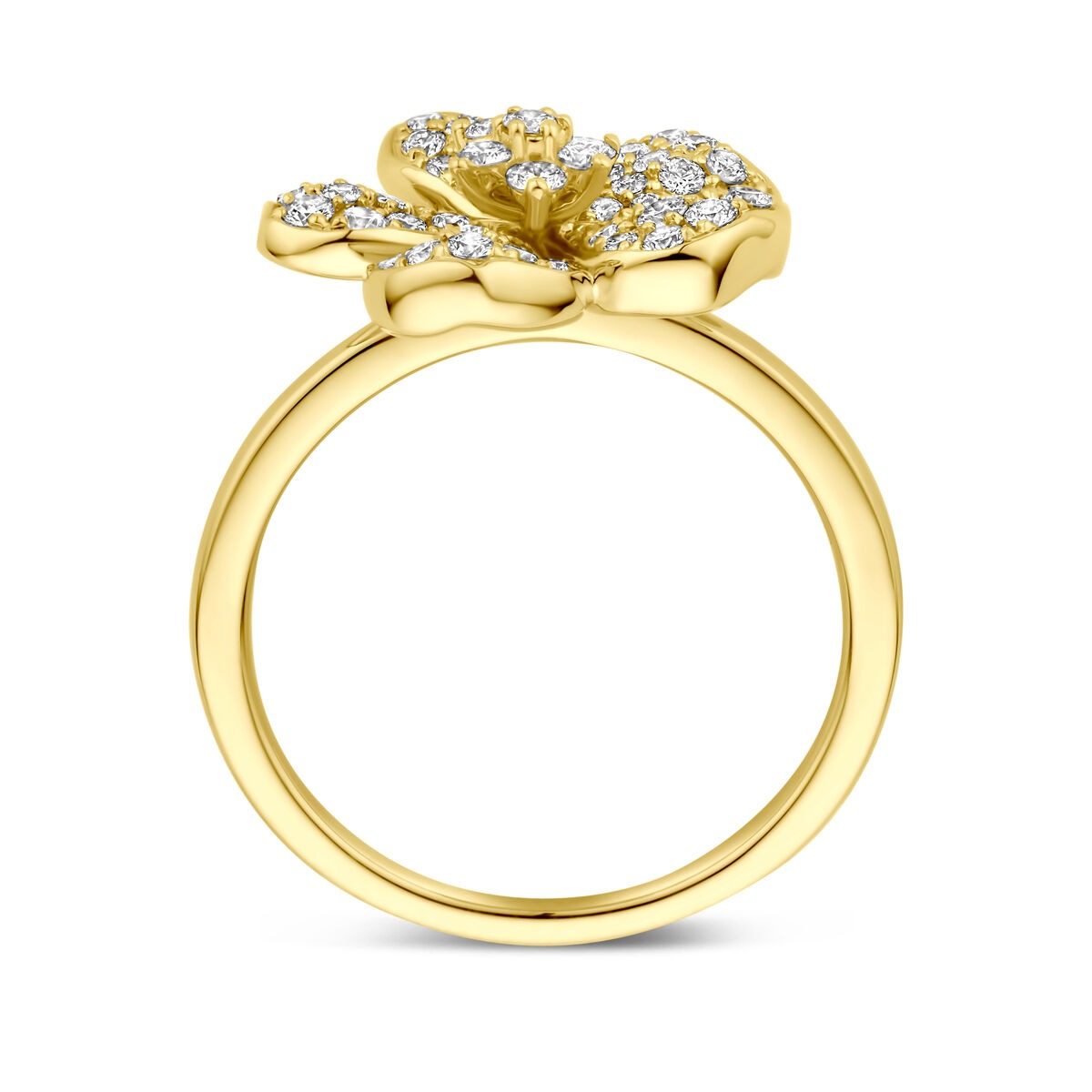 Anillo de flor en oro amarillo de 14k con diamante - Elegancia en flor para de mujer