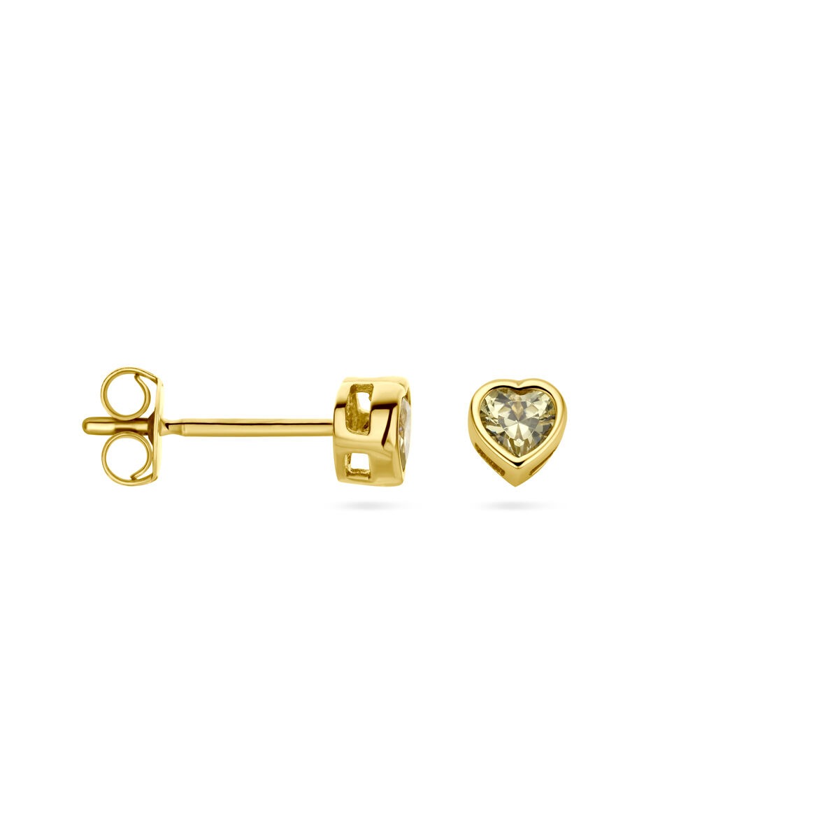 Pendientes infantiles de oro amarillo de 14k con zirconia roja - Forma de corazón 4x4mm