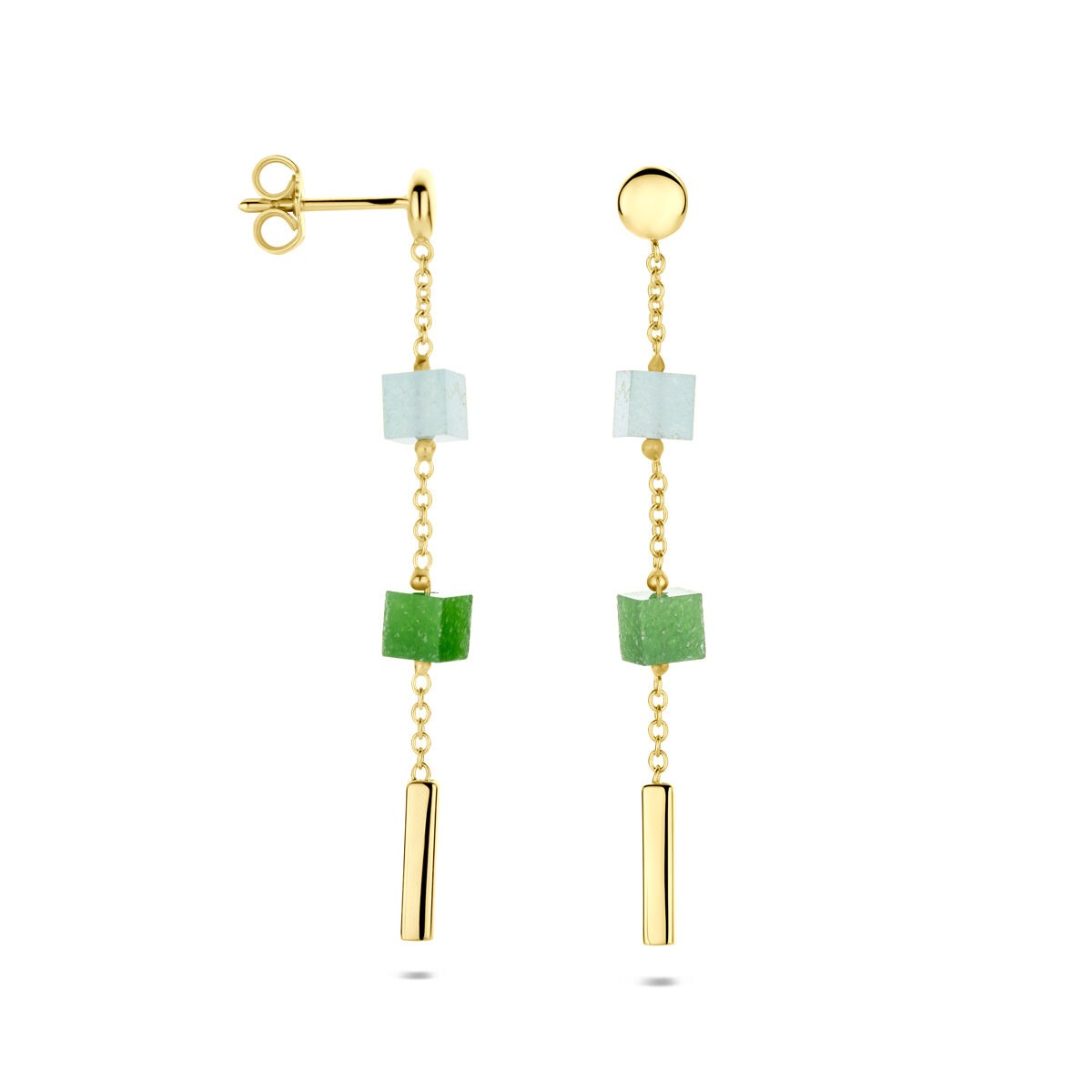 Pendientes de oro 14k con cuarzo azul y verde - de mujer