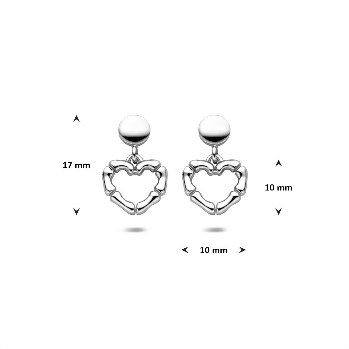 Pendientes de plata con corazón – rodiados en plata 925 16,5 mm