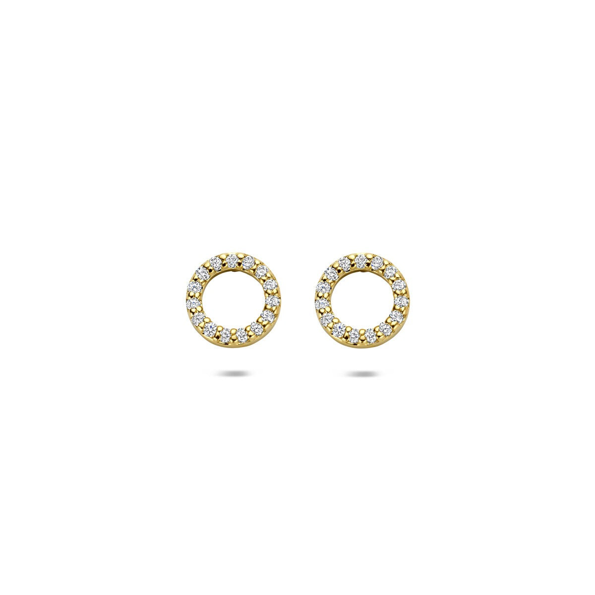 Pendientes de oro amarillo de 14k con diamantes cultivados en laboratorio, forma circular.