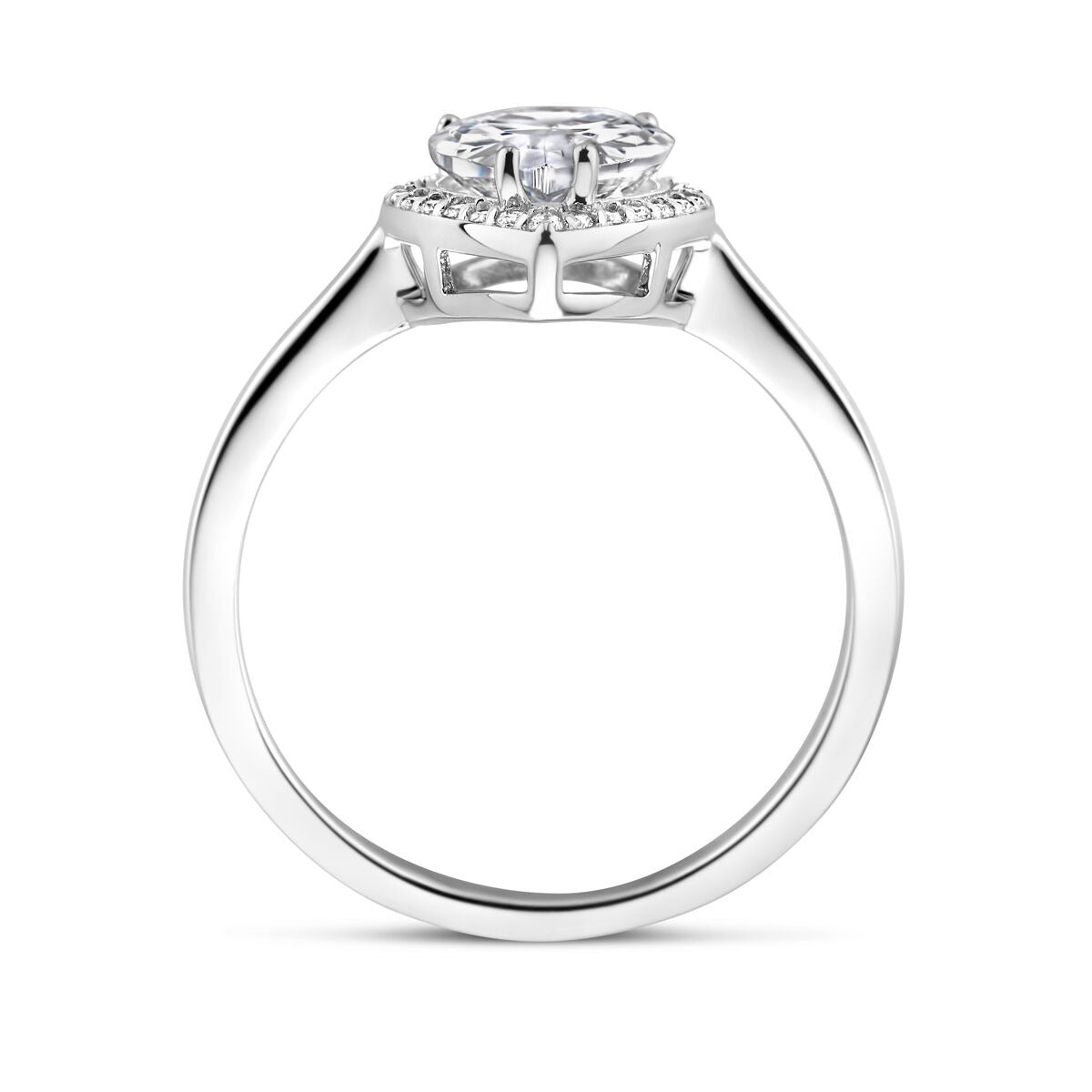 Anillo de plata rodiado con zirconia tallada en forma de pera - 11mm de ancho