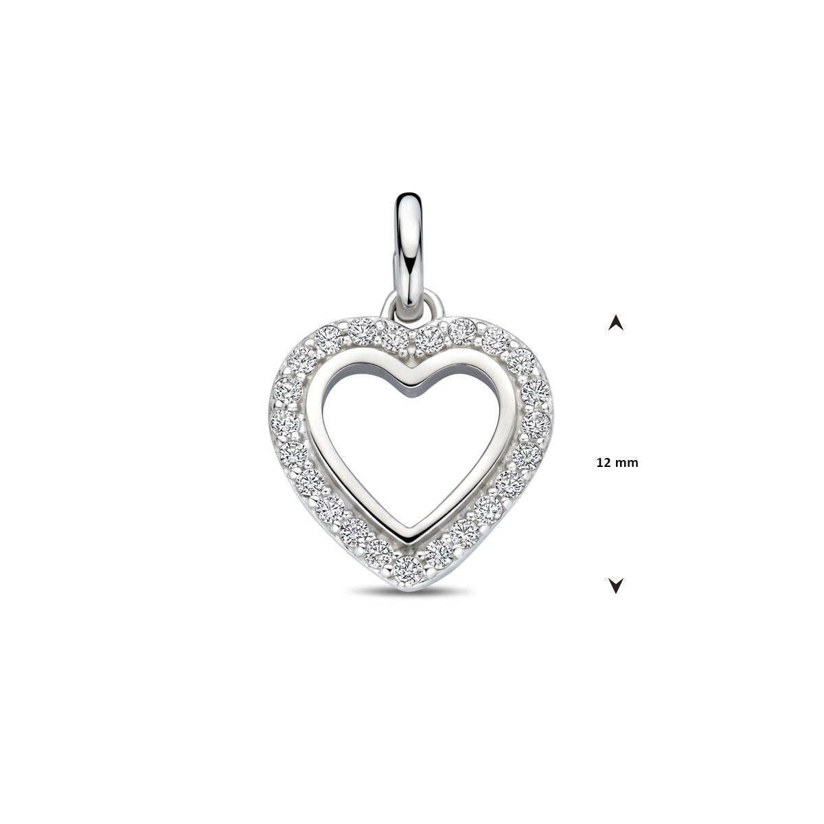 Colgante en forma de corazón de plata con circonitas – plata 925 rodiada, 17,5 mm de alto