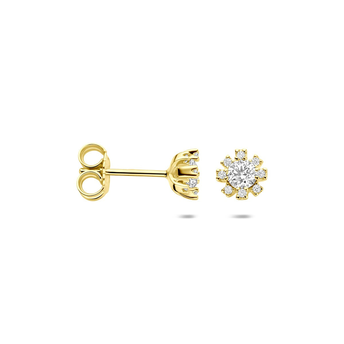 Pendientes de botón de oro 14k con circonitas – Montura Entourage
