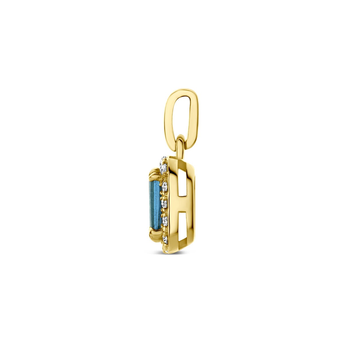 colgante de oro amarillo de 14k con topacio London blue y diamante cultivado en laboratorio