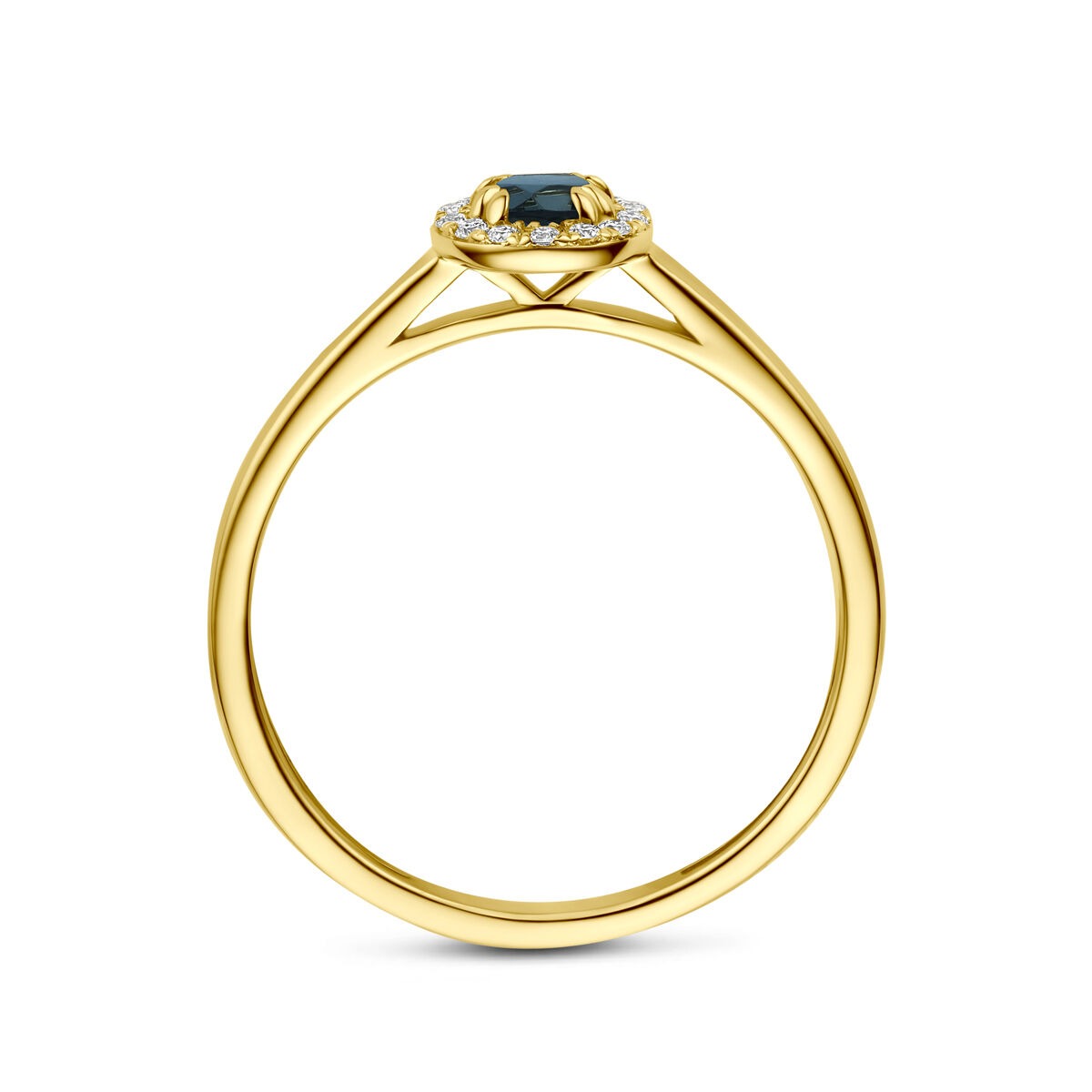Anillo de oro amarillo de 14k con topacio azul de Londres y diamante cultivado en laboratorio