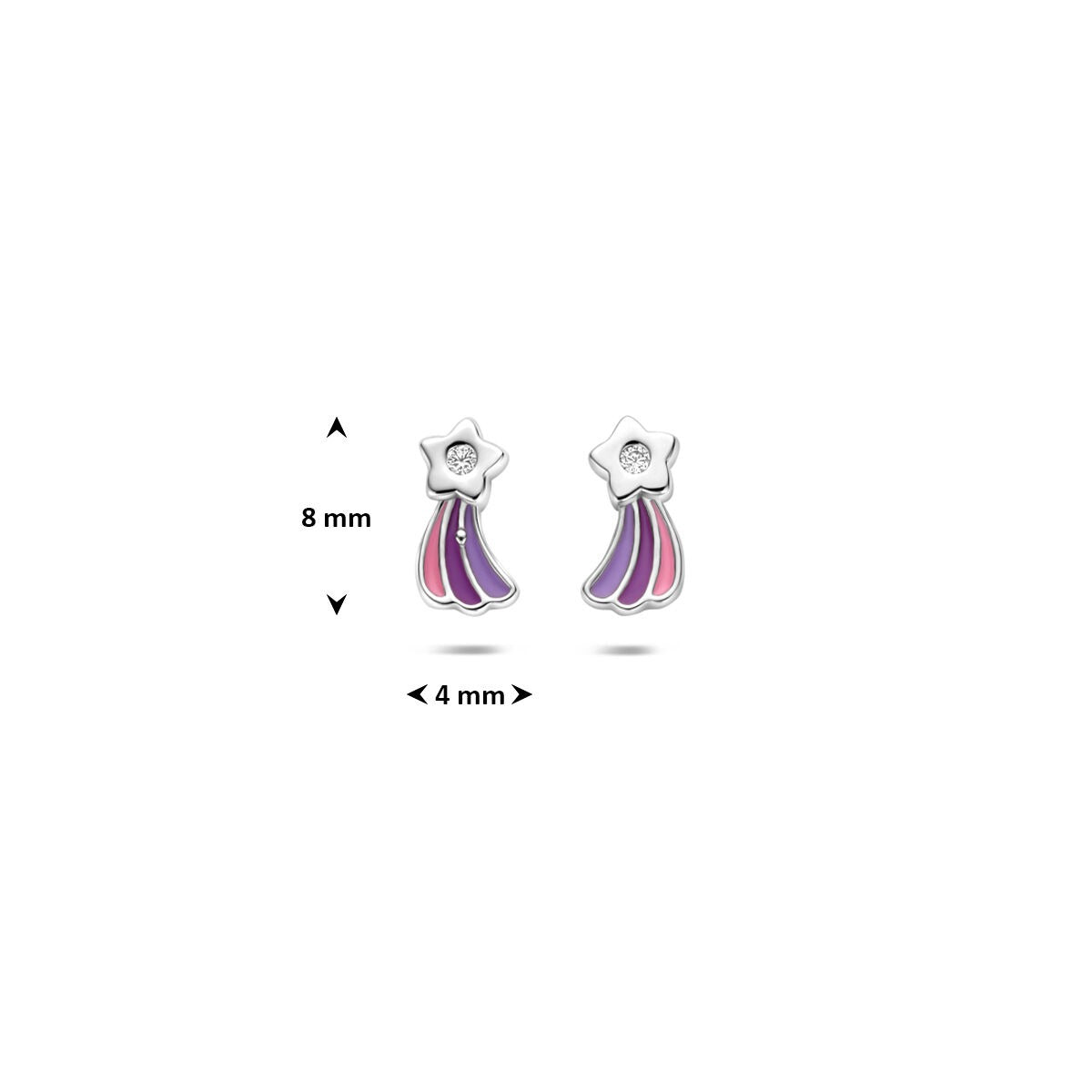 Pendientes infantiles de estrella caída de plata 925 con circonitas y esmalte