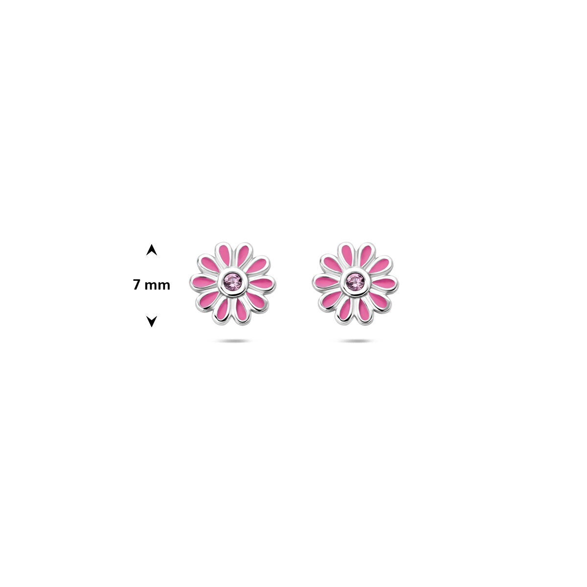 Pendientes de botón de plata con flor y circonita rosa - rodiados
