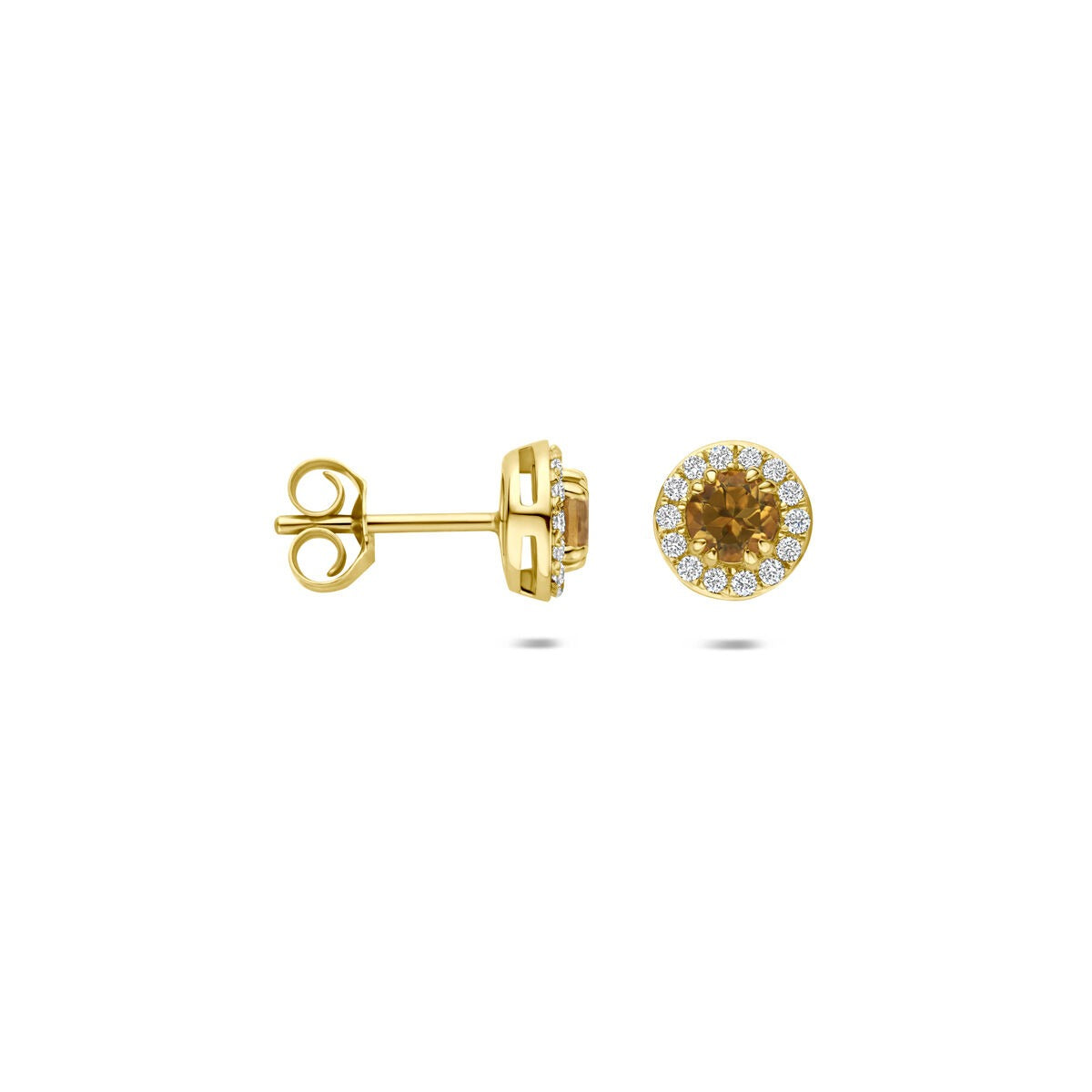 Pendientes de botón de oro amarillo con citrino y diamante cultivado en laboratorio