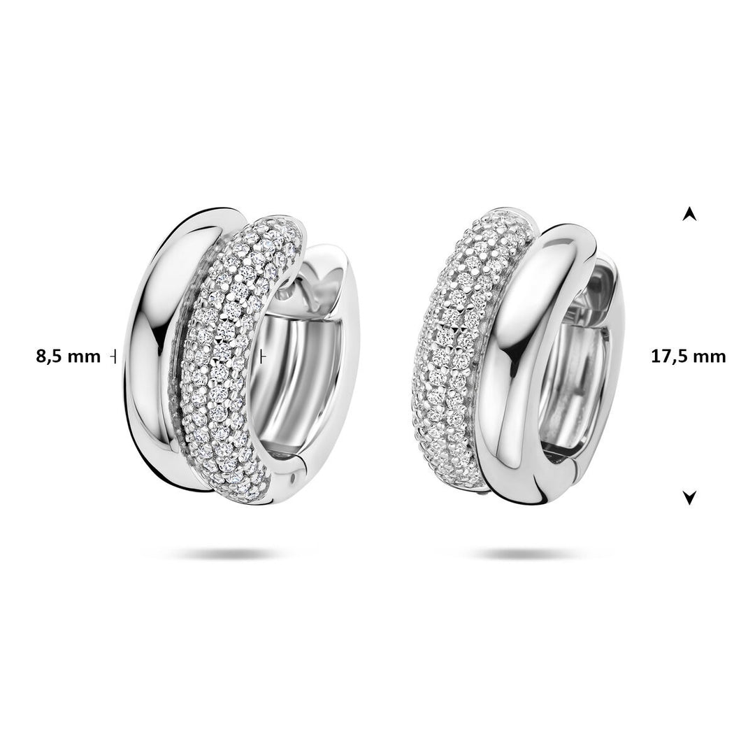 Zilveren oorringen dames met zirkonia – gerhodineerd klapoorringen 17.5 mm