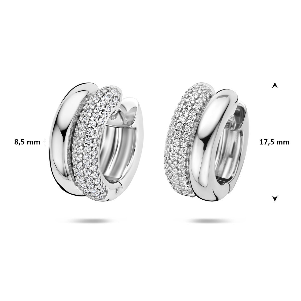 Aros de plata de mujer con circonitas – aros chapados en rodio 17.5 mm