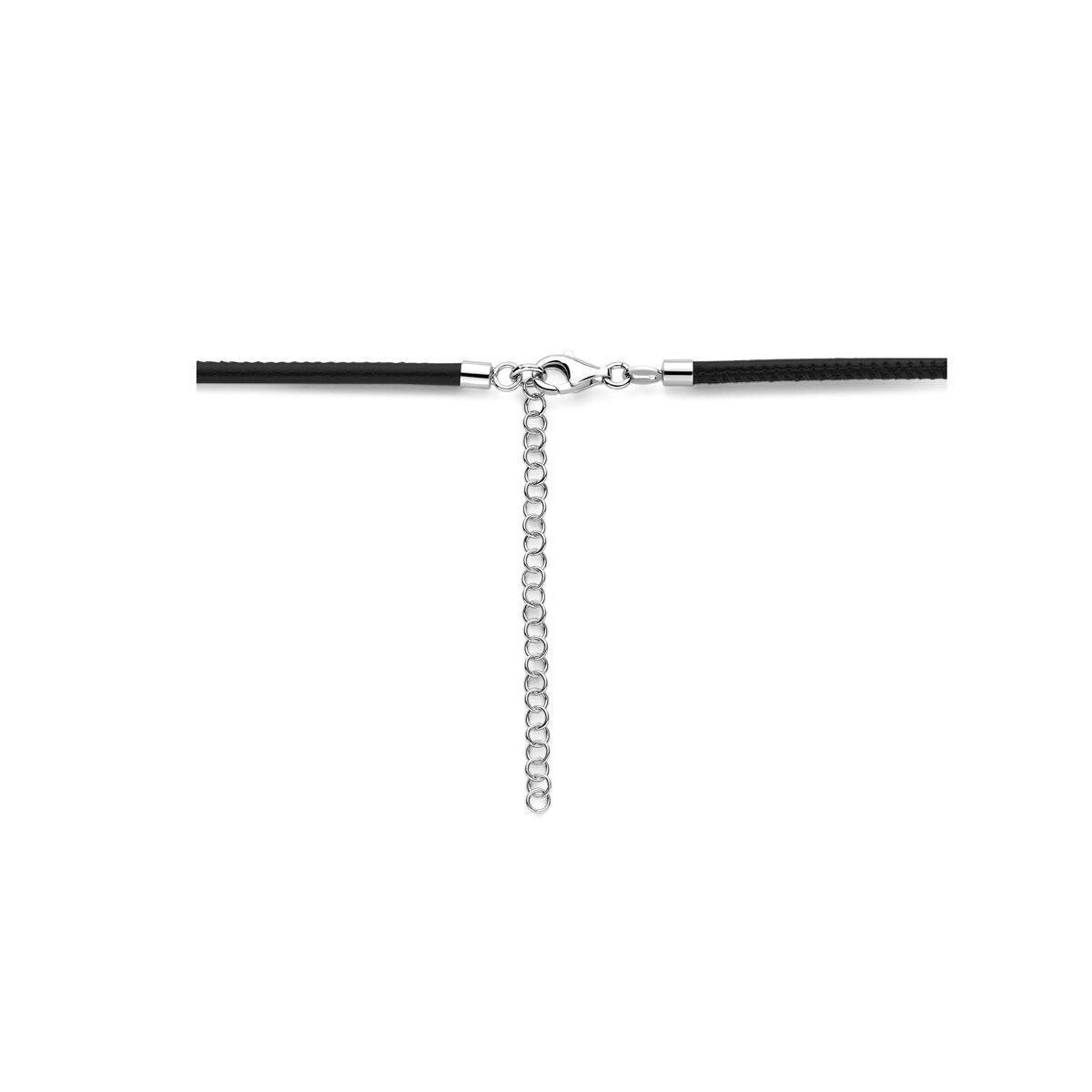 Collar de plata rodiada con corazón y cordón negro