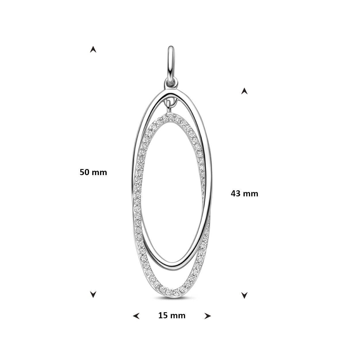 Colgante de plata con circonitas – diseño ovalado en estilo entourage 50 mm