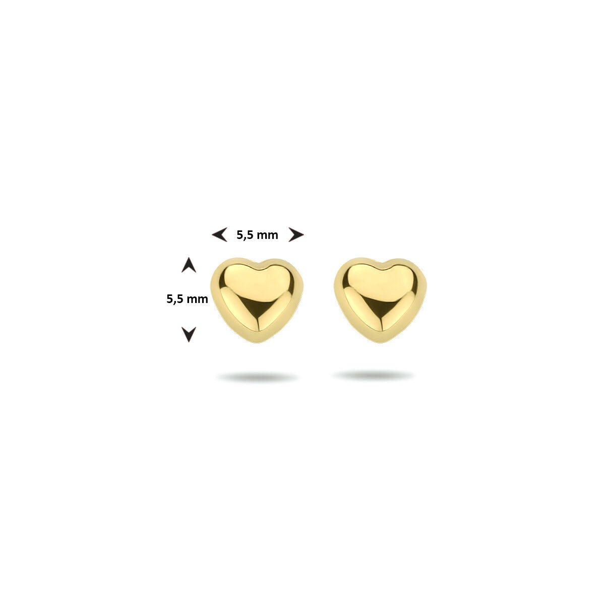 Pendientes de botón de oro amarillo en forma de corazón 5.5 mm