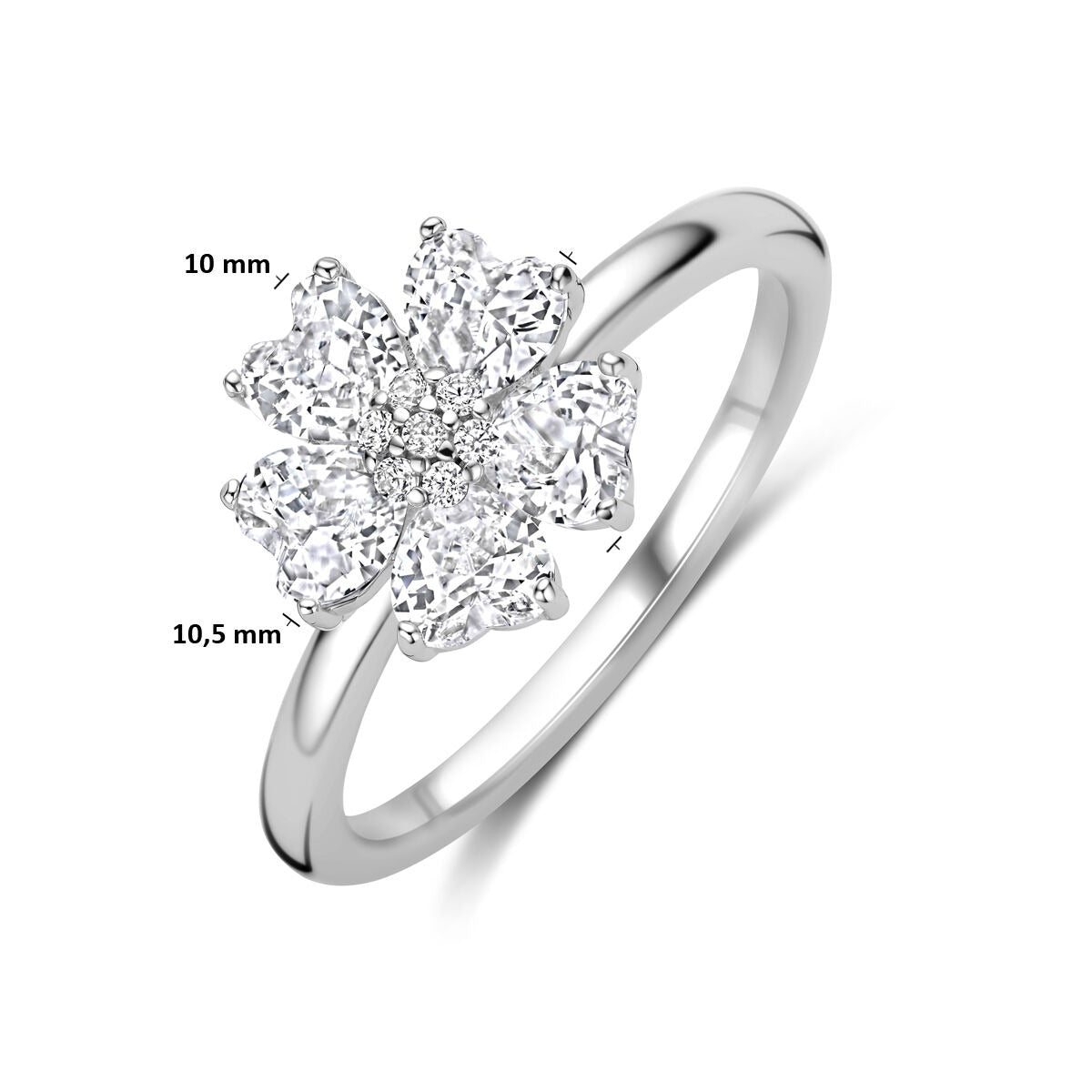 Anillo de mujer de plata rodiada con zirconia en forma de corazón – 10 x 10,5 mm