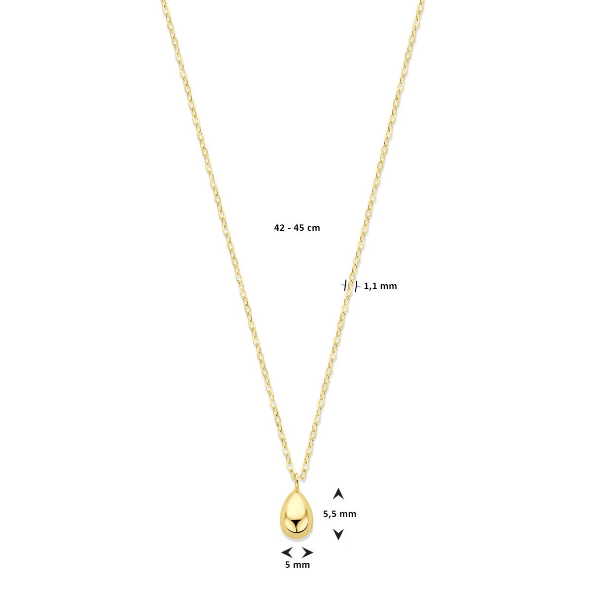 collar de oro amarillo con colgante en forma de gota