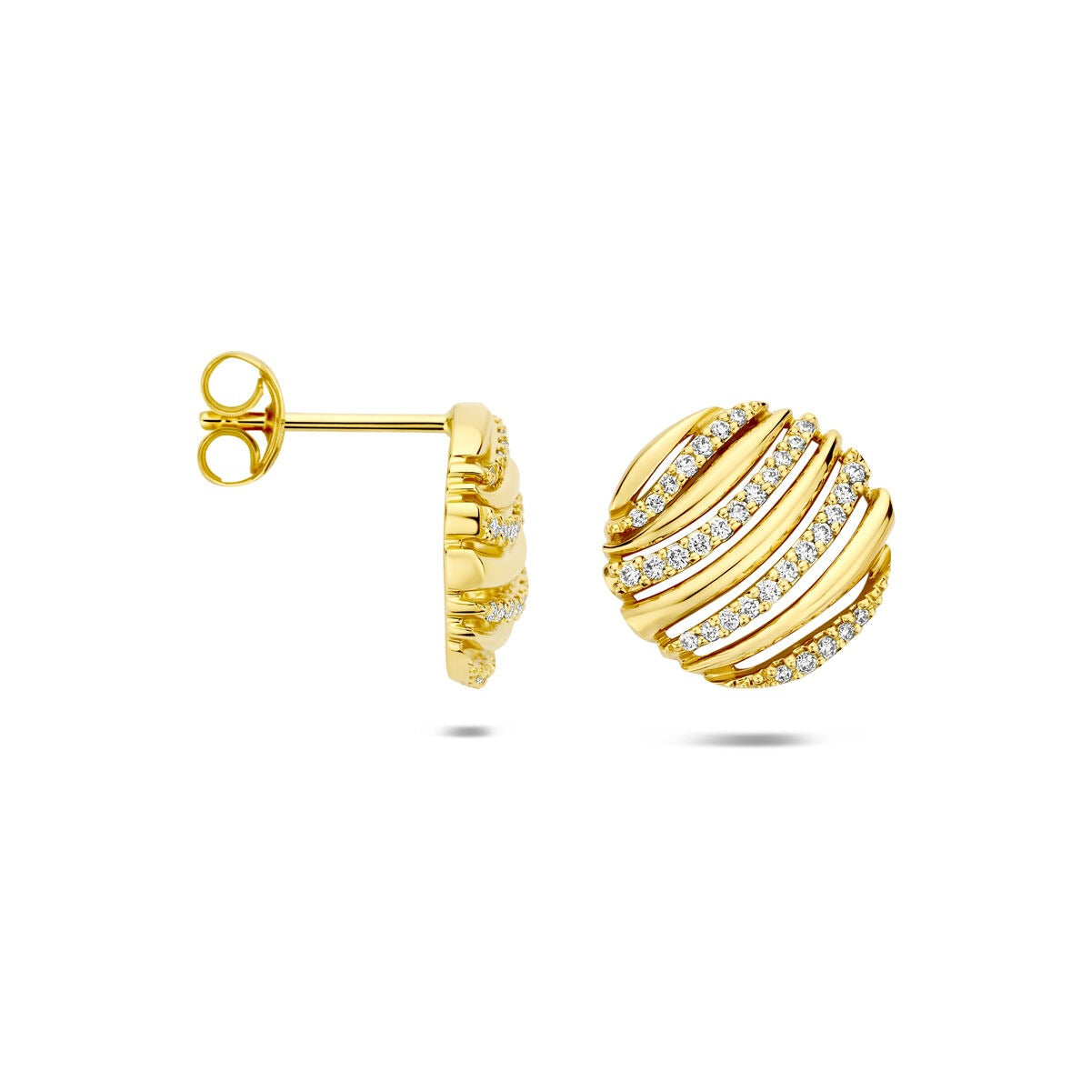 Pendientes de botón de oro amarillo con diamante 0.20ct