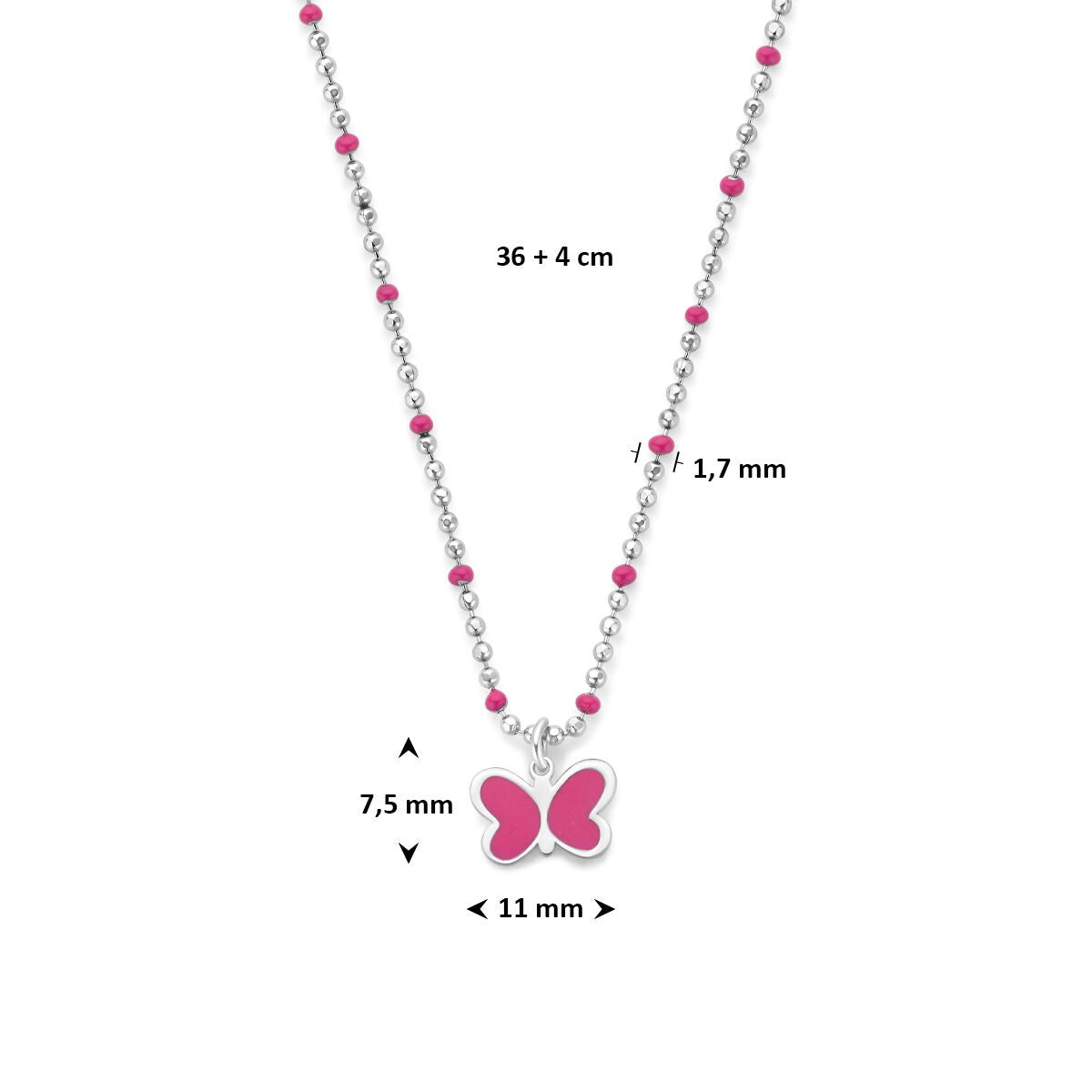 Collar infantil de plata 925 rodiado con mariposa