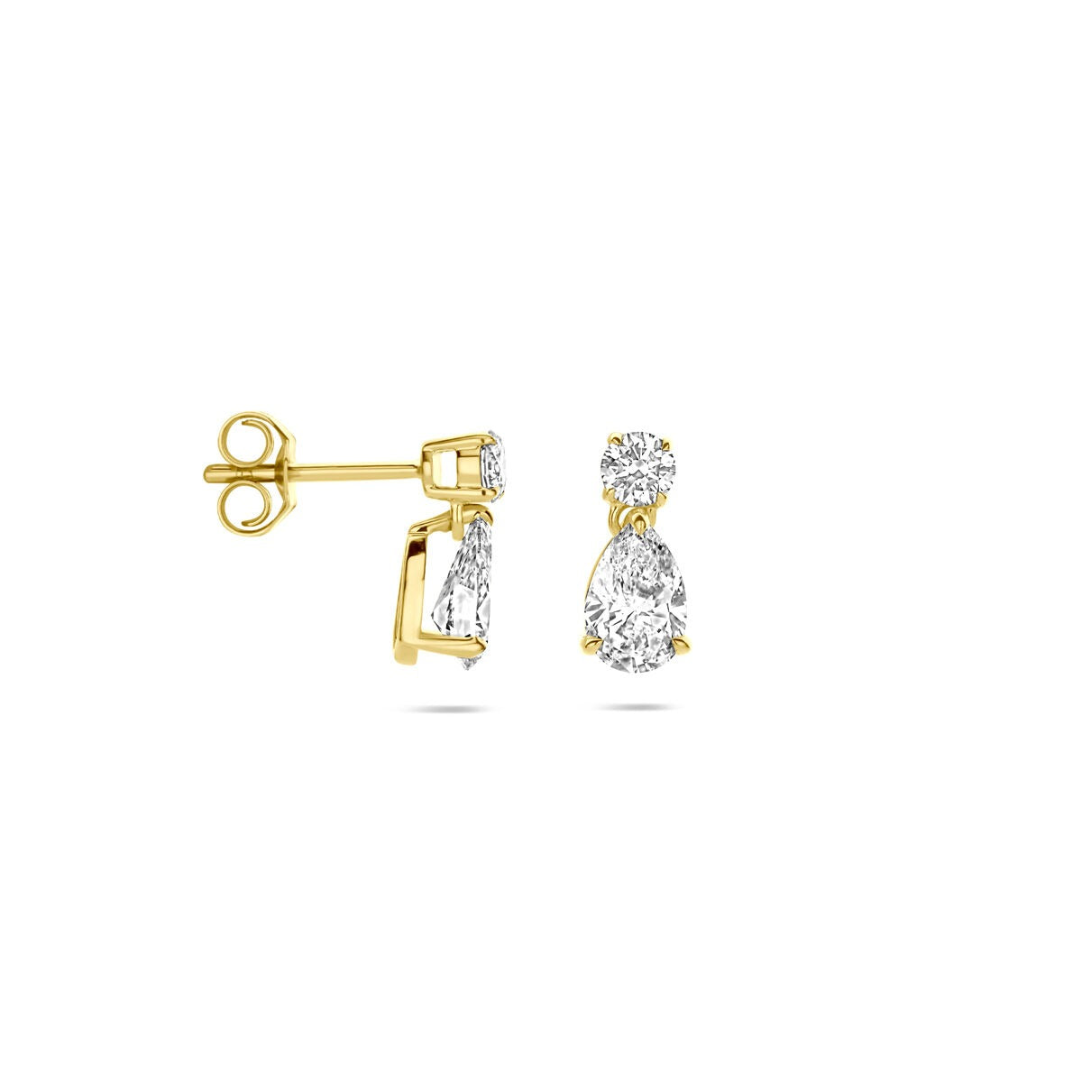 Aros de oro amarillo de 14k con diamante en forma de pera cultivado en laboratorio – 1.25 ct