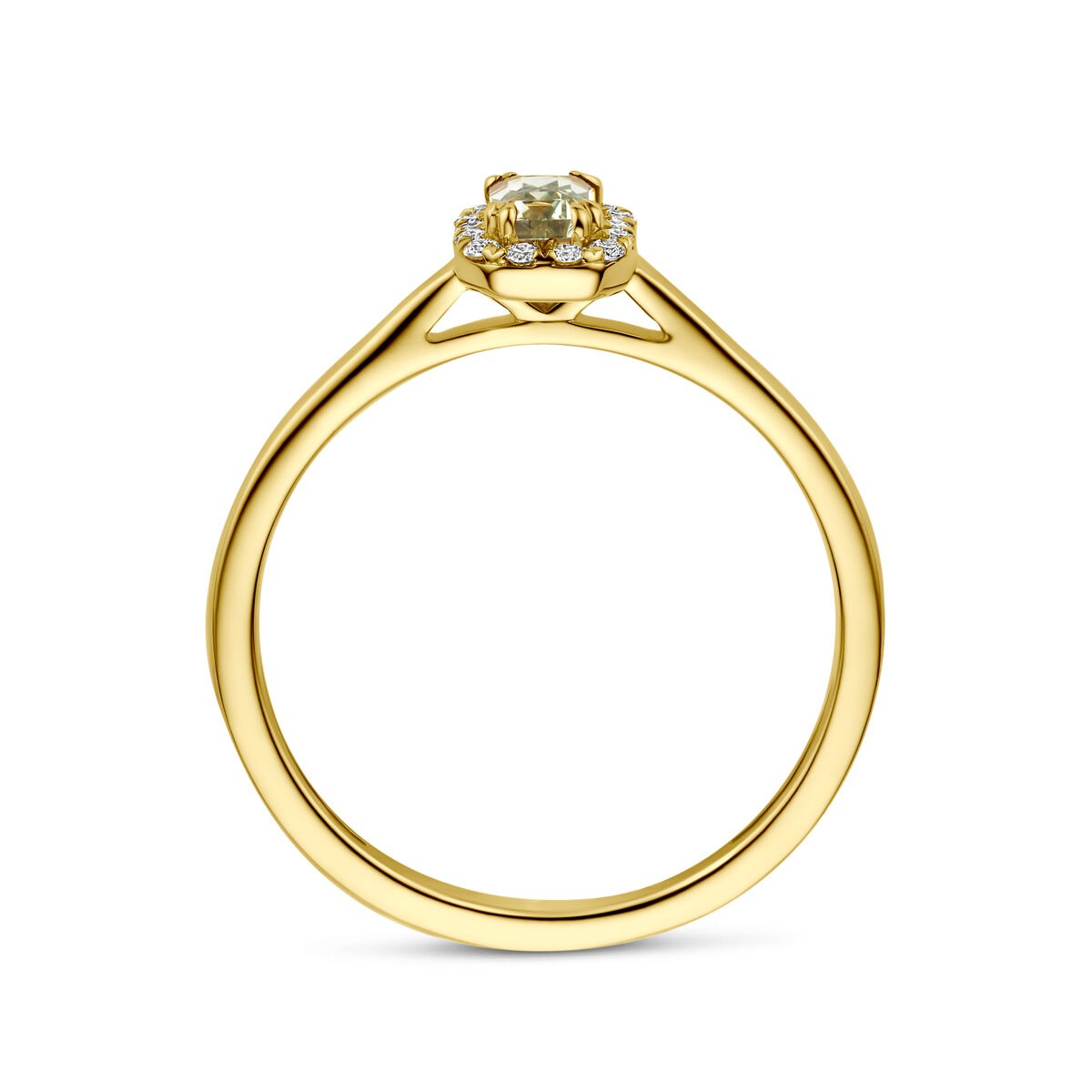 anillo de entourage de oro amarillo de 14k con amatista verde y diamante cultivado en laboratorio