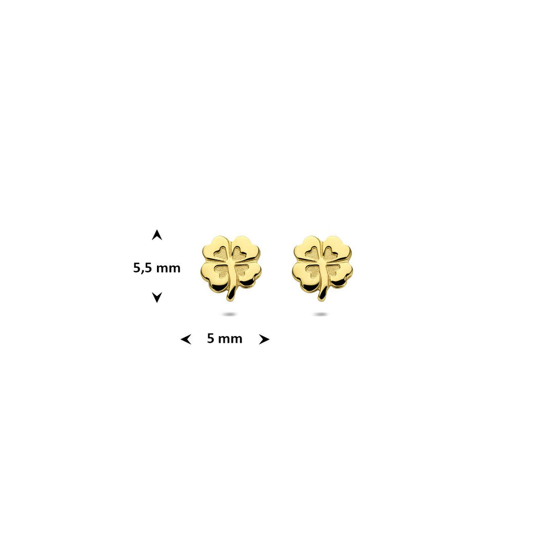 Geelgouden oorknoppen met klaver – 14k