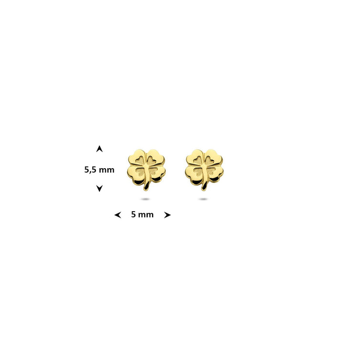 Geelgouden oorknoppen met klaver – 14k