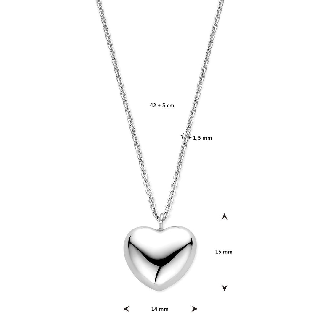 Gerhodineerd zilveren collier met hart – 42 tot 47 cm